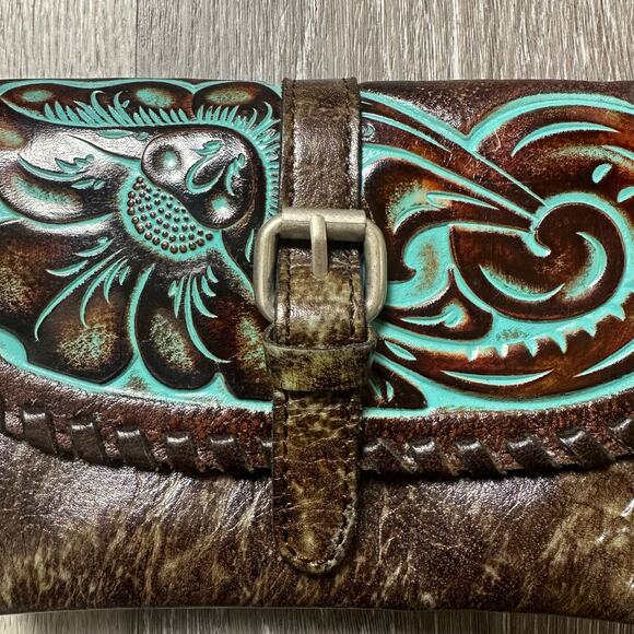 Patricia Nash Torri Tooled Turquoise Crossbody Bag - Picture 3 of 10